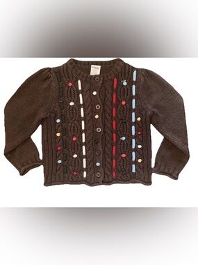 Gymboree VTG Y2K Girls 2T Cable Knit Cardigan Button Up Brown Grandpa Sweater